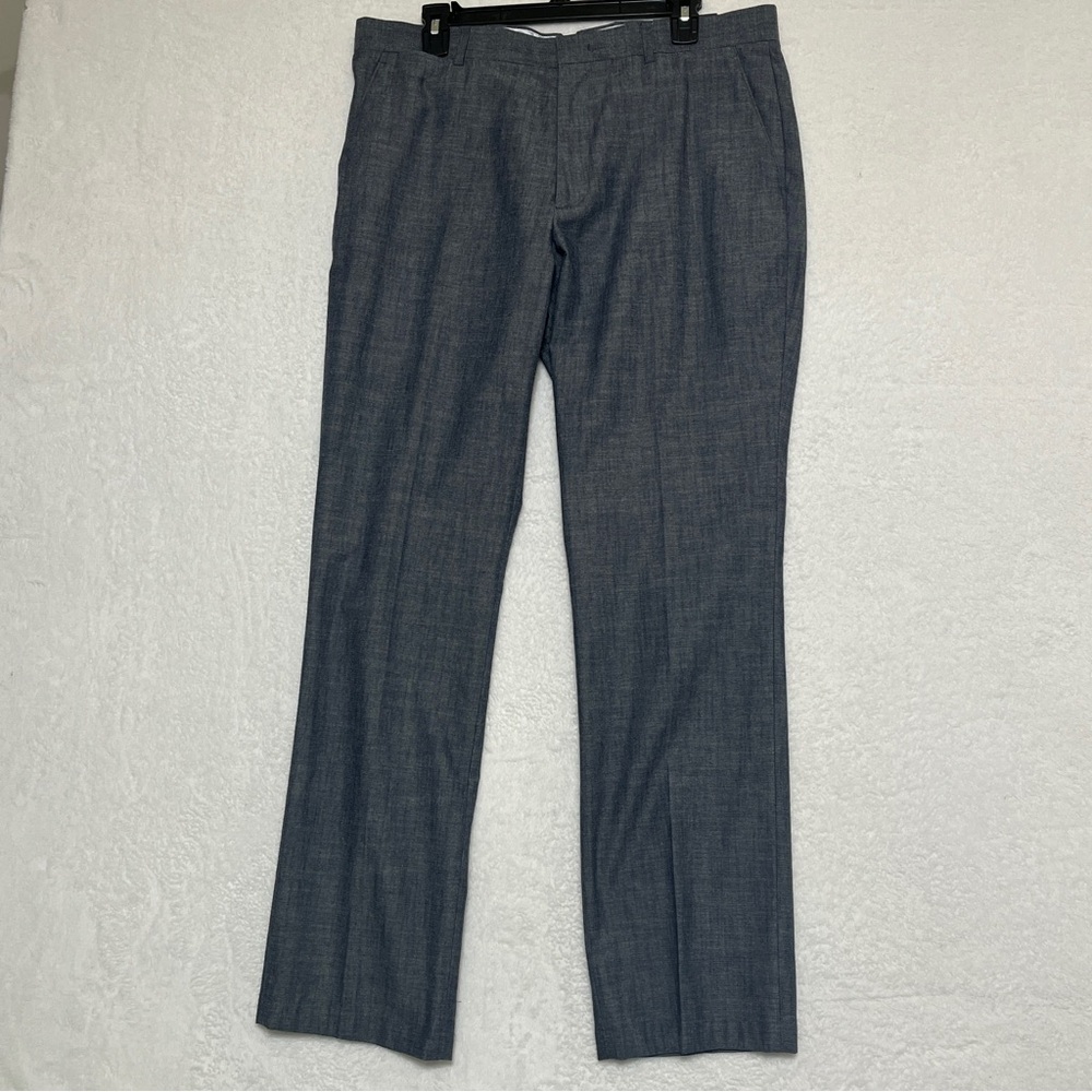 TASSO ELBA NWT Mens Blue Chambray Cotton Pants 34/32 Dress Casual Slacks